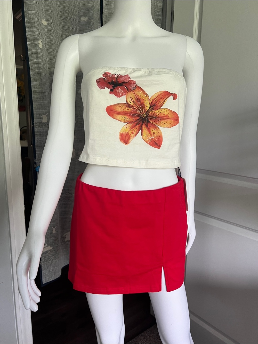 Cider Red Mini Skirt with Front Slit